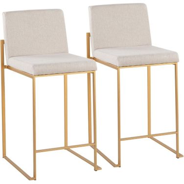 Fuji High Back Counter Stool Set of 2 In Gold and Beige
