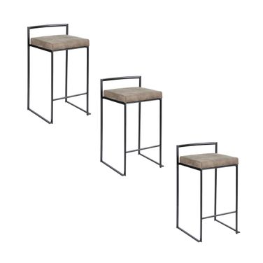 Fuji Stacker 26 Inch Fixed Height Counter Stool Set of 3 In Black and Brown