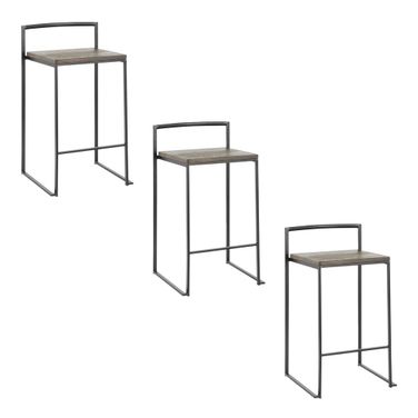 Fuji Stacker 26 Inch Fixed Height Counter Stool Set of 3 In Black and Espresso