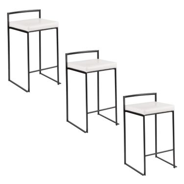 Fuji Stacker 26 Inch Fixed Height Counter Stool Set of 3 In Black and White