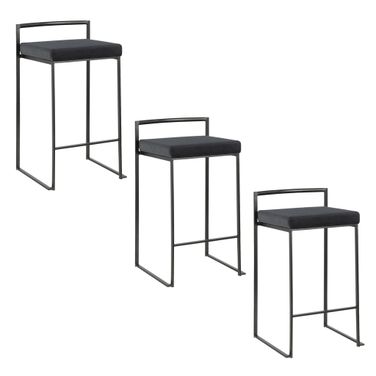 Fuji Stacker 26 Inch Fixed Height Counter Stool Set of 3 In Black