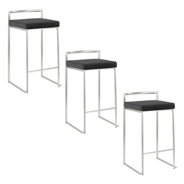Fuji Stacker 26 Inch Fixed Height Counter Stool Set of 3 In Brushed Black