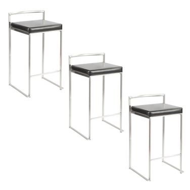 Fuji Stacker 26 Inch Fixed Height Counter Stool Set of 3 In Brushed Black