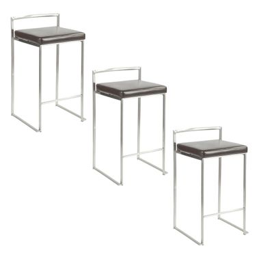 Fuji Stacker 26 Inch Fixed Height Counter Stool Set of 3 In Brushed Brown