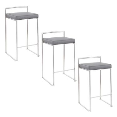 Fuji Stacker 26 Inch Fixed Height Counter Stool Set of 3 In Brushed Grey