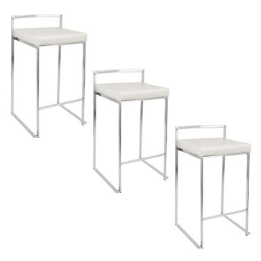 Fuji Stacker 26 Inch Fixed Height Counter Stool Set of 3 In Brushed White