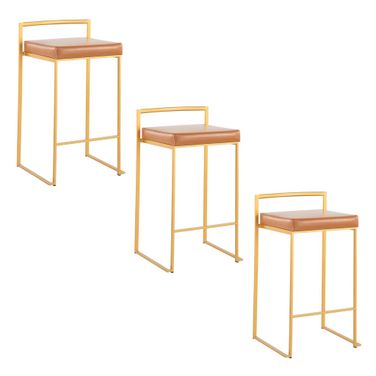 Fuji Stacker 26 Inch Fixed Height Counter Stool Set of 3 In Camel and Gold