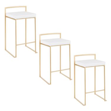 Fuji Stacker 26 Inch Fixed Height Counter Stool Set of 3 In Gold and White