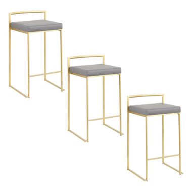 Fuji Stacker 26 Inch Fixed Height Counter Stool Set of 3 In Grey and Gold