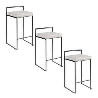 Fuji Stacker 26 Inch Fixed Height Counter Stool Set of 3 In Light Grey and Black