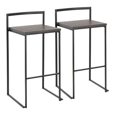 Fuji Stacker 30 Inch Fixed Height Barstool Set of 2 In Black and Espresso