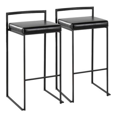 Fuji Stacker 30 Inch Fixed Height Barstool Set of 2 In Black