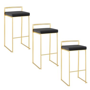 Fuji Stacker 30 Inch Fixed Height Barstool Set of 3 In Gold and Black