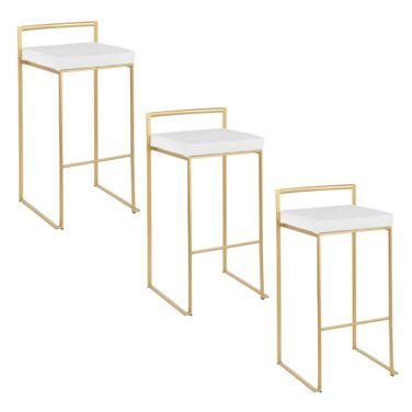 Fuji Stacker 30 Inch Fixed Height Barstool Set of 3 In Gold and White