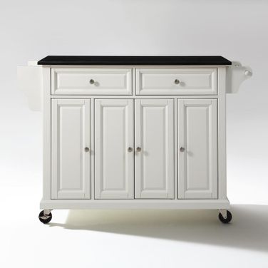 Full Size Granite Top Kitchen Cart In White and Black