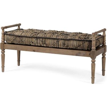 Fullerton Ii Jute Patterned Top With Brown Wood Base Accent Bench