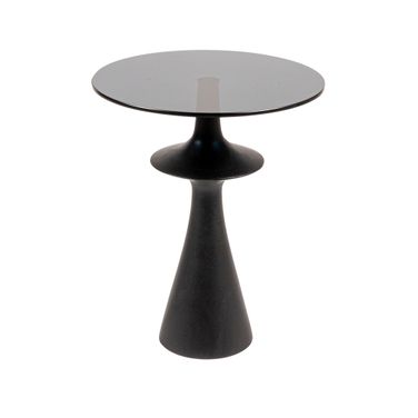 Fulton Round Glass and Mango Wood Accent Table In Black