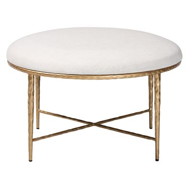 Fumiye 30 Inch Round Cocktail Ottoman In Ivory and Gold