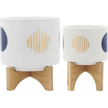 Funky Planter With Stand Set of 2 In White