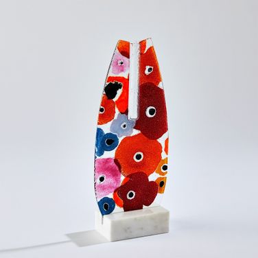 Fused Floral Flat Vase In Clear
