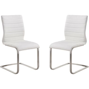 Fusion Contemporary Side Chair Set of 2 In White and Stainless Steel