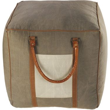 Fyra Color Block Flatweave Cotton Blend Ottoman Pouf In Gray and Brown