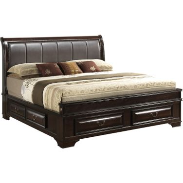 Glory Furniture G8875 Queen Upholstered Bed w/ Six Drawers in Cappuccino