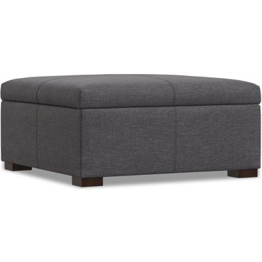 Gabbie Polyester Linen Square Coffee Table Storage Ottoman In Slate Grey