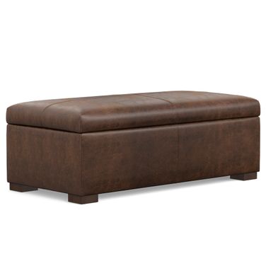 Gabbie Vegan Faux Leather Rectangular Storage Ottoman In Distressed Chestnut Brown