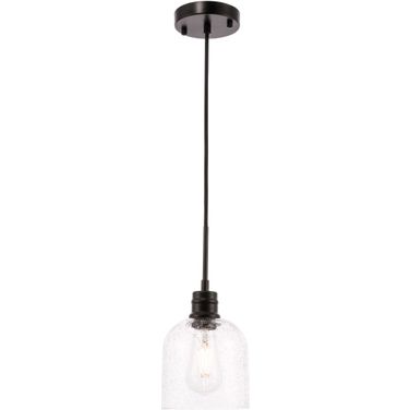 Gabe 1 Light Black And Clear Seeded Glass Pendant