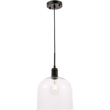 Gabe 1 Light Black And Clear Seeded Glass Pendant LD6213BK