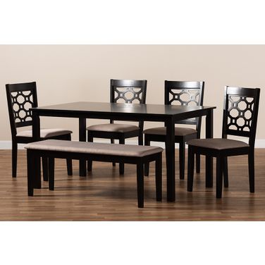 Gabriel Modern and Contemporary Sand Fabric Upholstered and Dark Brown Finished Wood 6-Piece Dining Set