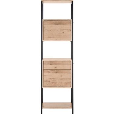 Gabrielle Oak and Black Retro Mid Century Wood Etagere
