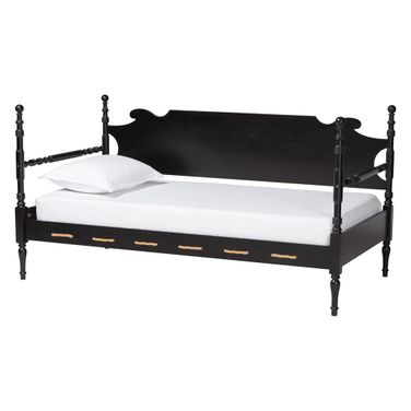 Gaetano Wood Twin Daybed with Turned Spindle Post In Black