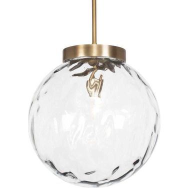 Gaia 1 Light Watered Glass Pendant In Brass