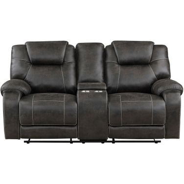 Gainesville Double Glider Reclining Love Seat with Center Console In Brown