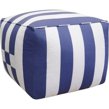 Galaxy Collection Poly Fabric Striped Pouf In White and Blue