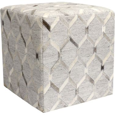 Galaxy Cowhide Pouf Ottoman In Silver