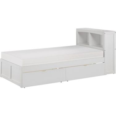 Galen Twin Bookcase Bed with Storage Boxes In White