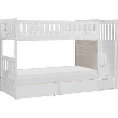 Galen Twin/Twin Step Bunk Bed with Storage Boxes In White