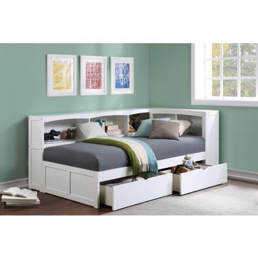 Galen White Youth Bookcase Corner Bedroom Set With Storage Boxes