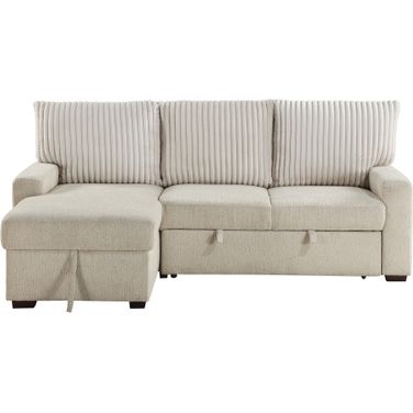 Gallatin 2-Piece Sectional with Left Chaise and Drop-Down Cup holders, Storage Pouch, Pull-out Bed and Hidden Storage In Beige