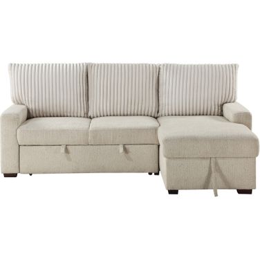 Gallatin 2-Piece Sectional with Right Chaise and Drop-Down Cup holders, Storage Pouch, Pull-out Bed and Hidden Storage In Beige