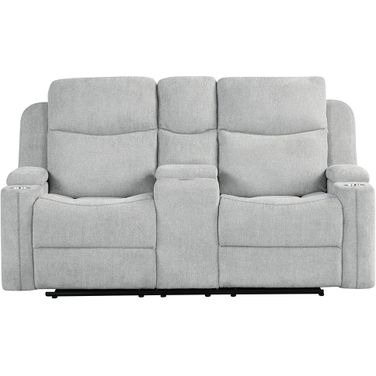 Galya Motion Loveseat with Console In Light Gray Chenille