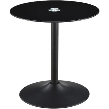 Ganso Round Metal End Table with Tempered Glass Top Black