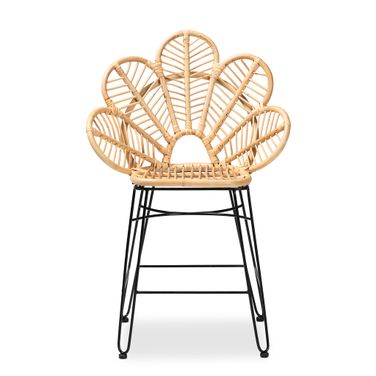 Garan Rattan and Metal Counter Stool In Natural Brown and Black