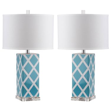 Garden Light Blue and Off-White 27 Inch Lattice Table Lamp Set of 2