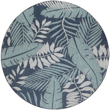 Garden Oasis 8' x 8' Round Outdoor Rug In Navy