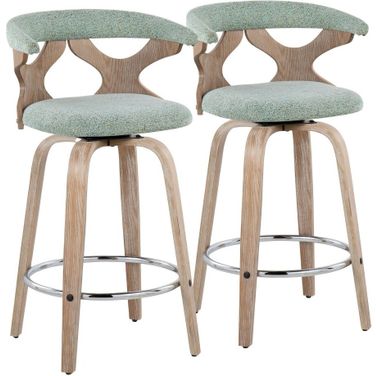 Gardenia 26 Inch Fixed Height Counter Stool Set of 2 In Green and White