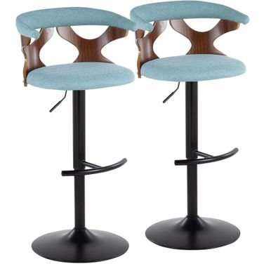 Gardenia Adjustable Barstool Set of 2 In Black Walnut/Teal